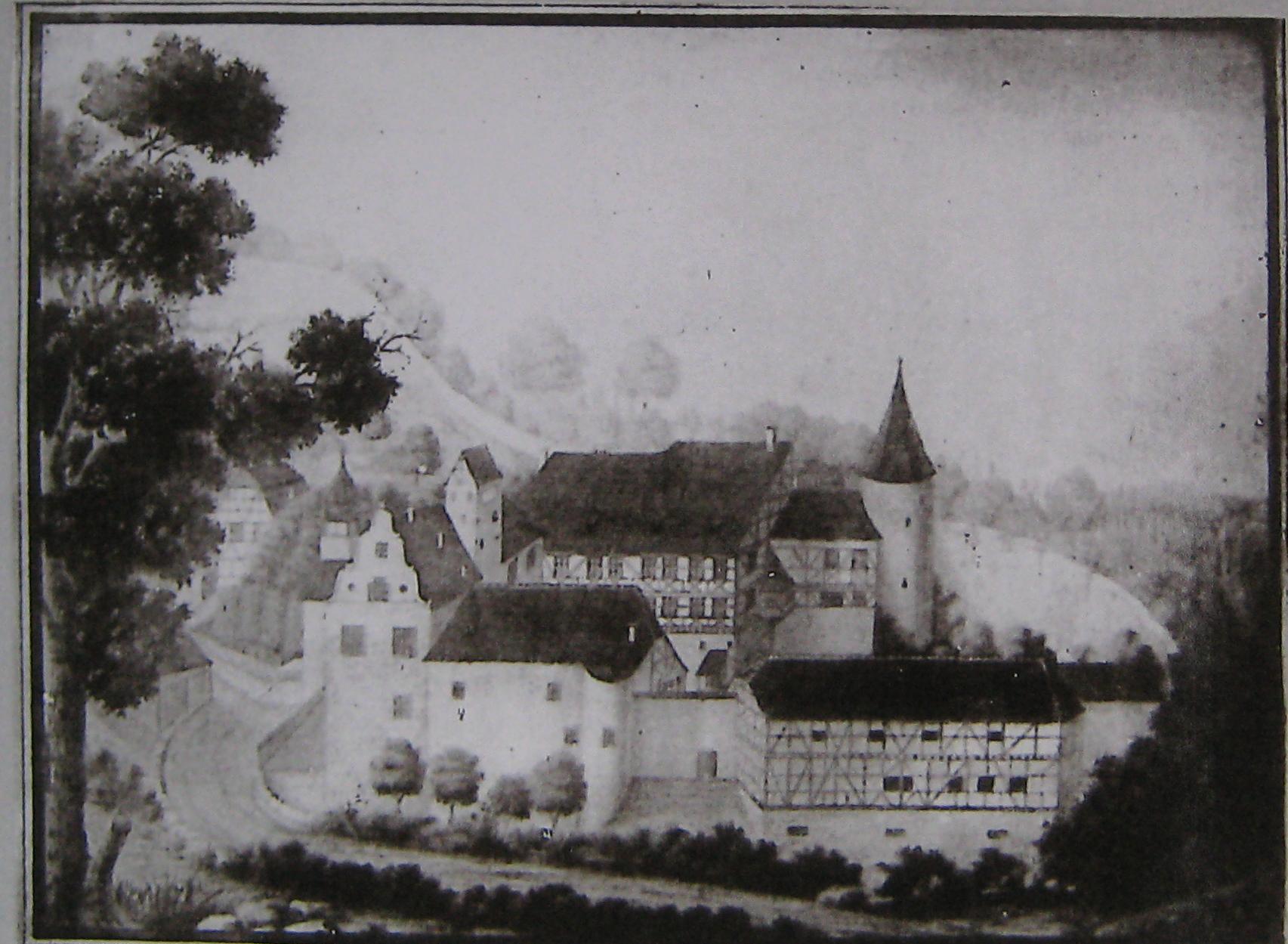 Schlierbach, Forellenhaus 1809, Lichtdruck nach einer Zeichnung, vermutlich
von Christian Barth, aus dem Besitz von Albert Mays