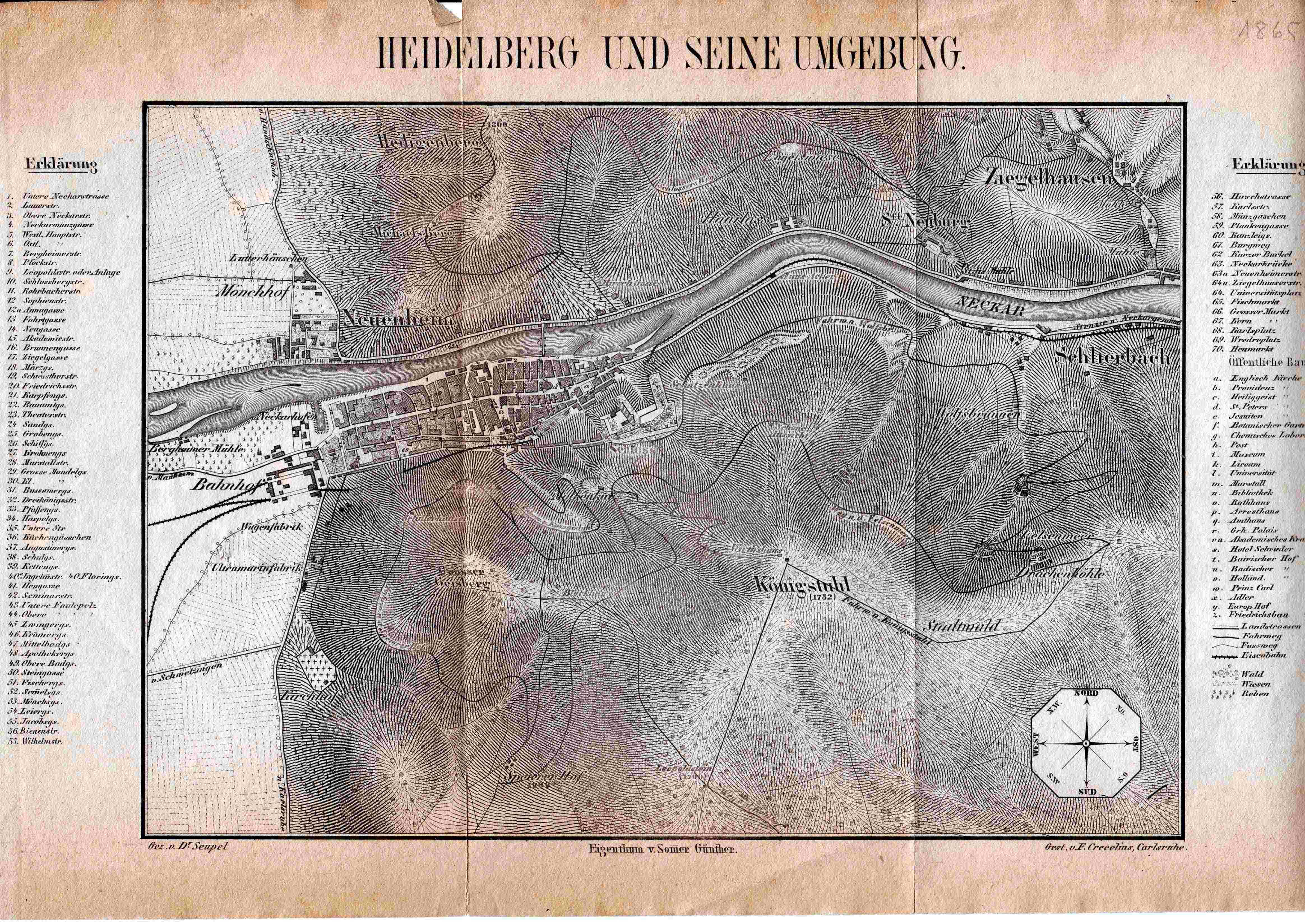 Karte der Umgebung von Heidelberg um 1865