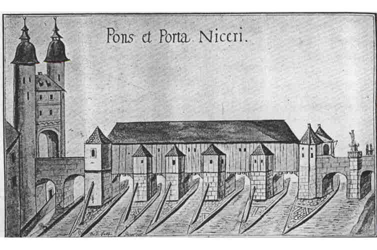Pons et porta Niceri - Neckarbrücke bei Heidelberg um 1400