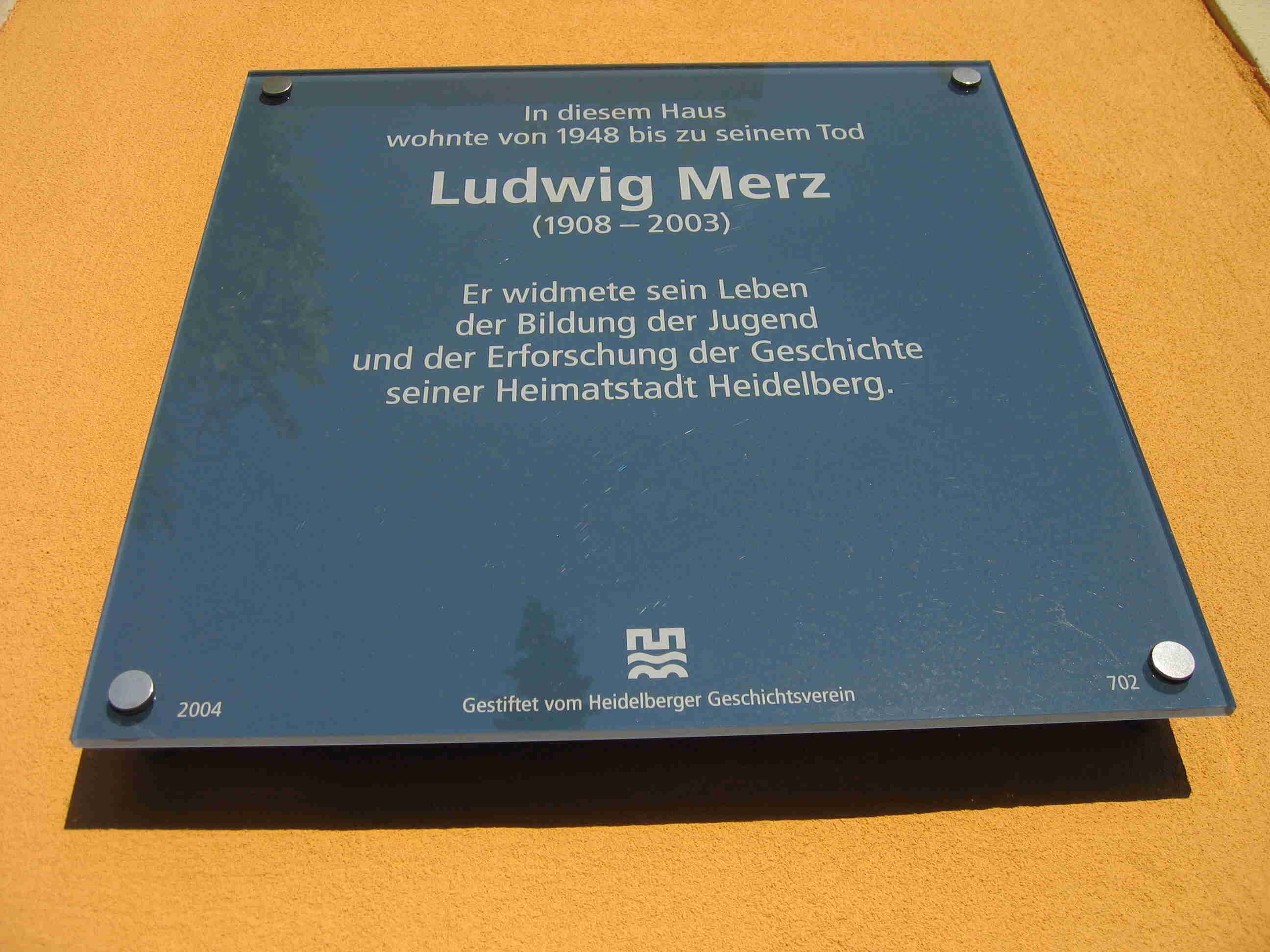 Gedenktafel für Ludwig Merz, Quinckestraße 18 (2005)